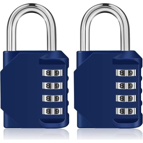 Cadenas Code Casier, 4 chiffre Cadena a combinaison pour vestiaire sport, scolaire, college, exterieur Serrure a numero pour portail, abri de jardin (2 pièces, bleu)