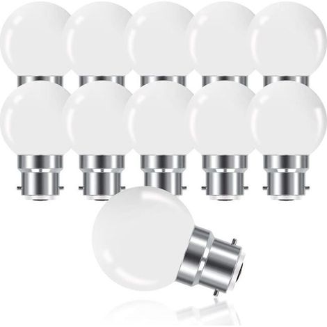 Ampoules LED B22 3W, Mini Ampoule Globe Golf G45, Lumière Chaude 3000K, 280 Lumens, Non Variateur, Pack de 10, Éclairage Économe [Classe Énergétique G] (1/3)