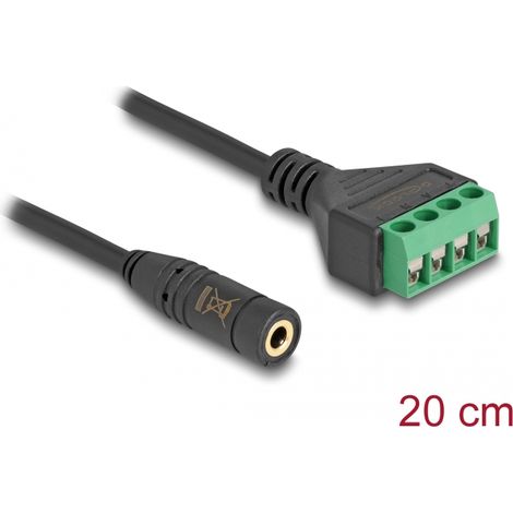 Delock Cable Adaptador de clavija estÃ©reo hembra de 3,5 mm y 4 clavijas a bloque de terminales 20 cm