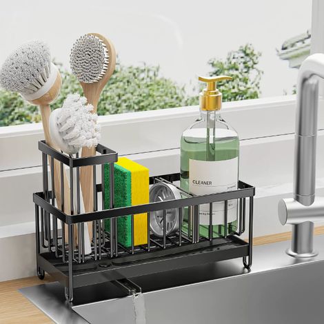 Égouttoir à éponges pour évier, support de rangement pour évier avec porte-brosse (1/5)