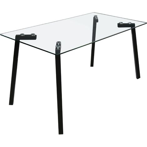 Home Heavenly® - Mesa comedor de cristal ESTOCOLMO, de 140x80 cm con patas metálicas en negro mate. UNICO (1/3)