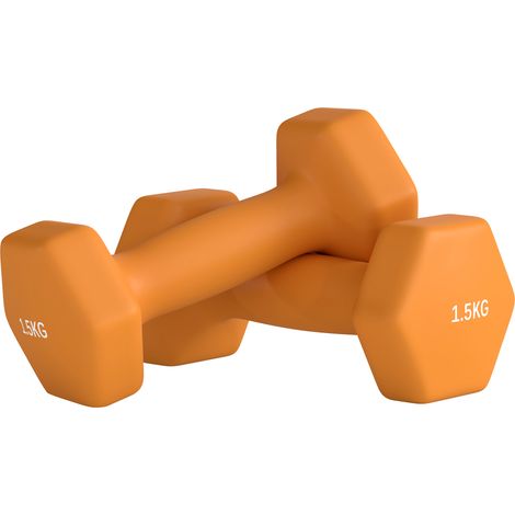 2 x 1.5kg Hexagonal Dumbbells Weights Set with Non-Slip Grip for Home Gym Workout-Orange (1/4)