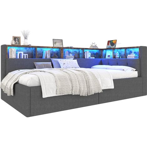 letto 90 x 200 cm con contenitore idraulico LED grigio USB e Type-C salvaspazio - CHICFURN (1/5)