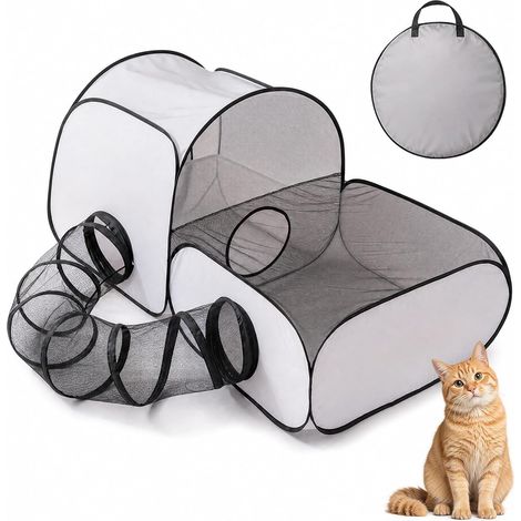 Enclos portable pour animaux de compagnie, enclos de jeu pour chats, parc pliable avec tunnel, accessoires de dressage pour chiens et petits animaux, intérieur, camping et voyage, gris, taille S (1/5)