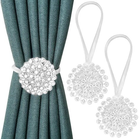 (2pcs) embrasses de Rideaux magnétiques en Forme de Fleur en Cristal avec Cordon Extensible pour Chambre à Coucher, Salon, Bureau