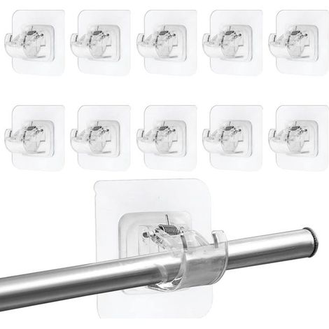 10 supports de tringle à rideaux, sans perçage, transparents, auto-adhésifs, avec crochets auto-adhésifs. (1/5)