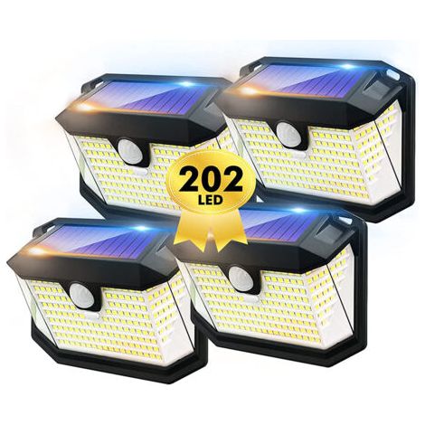 Lampe solaire LED, éclairage de jardin, applique murale solaire extérieure étanche à détection de présence - Lot de 4 (1/5)