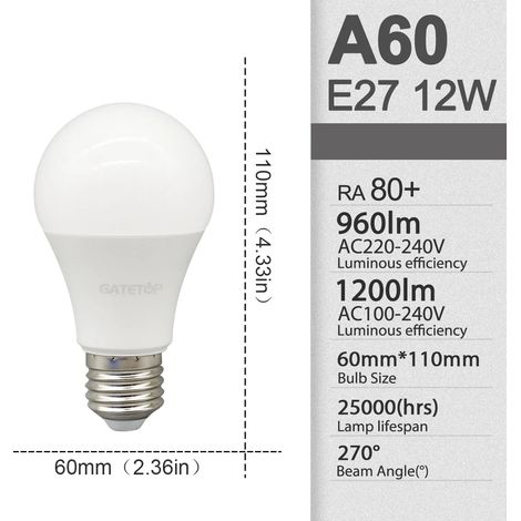 Lampes de croissance pour plantes (A60 12W, 4000K Lumière du jour, AC220-240V) Lot de 8 ampoules LED blanc chaud pour éclairage de chambre ou de balcon (1/5)