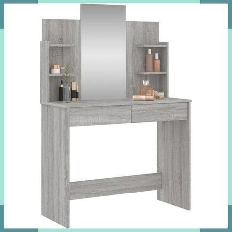837580 Coiffeuse avec miroir sonoma gris 96x39x142 cm (1/5)