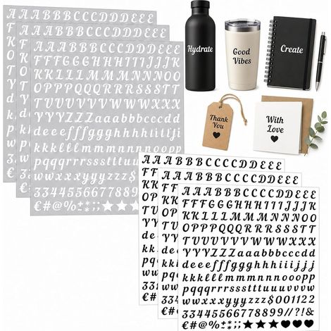 Lot de 1000 Autocollants Lettres Noires, 6 Feuilles de Lettres Adhésives en Vinyle Noir, Alphabet Manuscrit A-Z avec Chiffres et Symboles, Imperméables pour Scrapbooking, Bullet Journal et DIY (1/5)