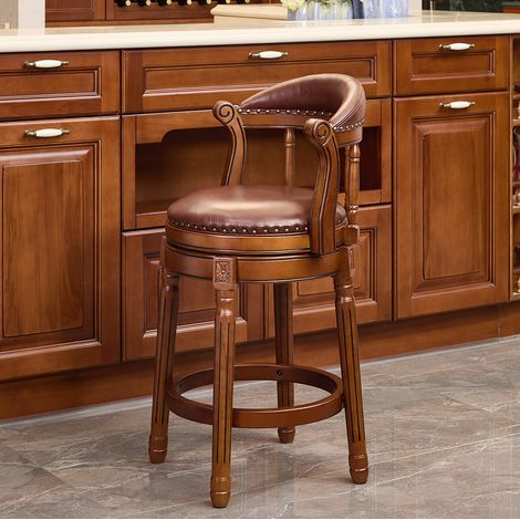 Barhocker 360° drehbar aus Echtleder und Holz Braun OKMYHOME (1/5)