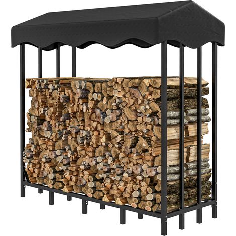 Porte-bois chauffage avec couvercle, noir, 143 x 70 x 145 cm, extérieur et structure imperméable renforcée (1/5)