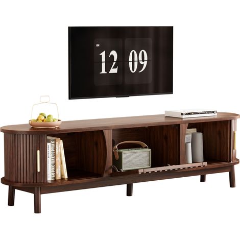 CHICFURN Mueble TV bajo 165 x 39,5 x 46 cm de MDF marrón, estilo retro, para TV de hasta 65 pulgadas (1/5)