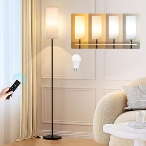 Moderne Stehlampe fürs Wohnzimmer, dimmbare Stehlampe mit Fernbedienung, 4 Farbtemperaturen, Leinenschirm, Vintage-Lampe für Wohnzimmer, Schlafzimmer, Büro (Leuchtmittel enthalten)