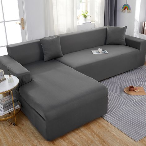 Housse de canapé, tissu extensible toutes saisons - M, pour deux personnes 145-185cm de long, gris, 1pc (1/3)