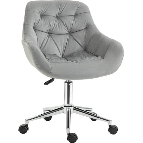 Fauteuil de bureau pivotant ergonomique à hauteur réglable et roulettes, revêtement en velours, 59 x 58 x 80-90 cm, gris (1/5)