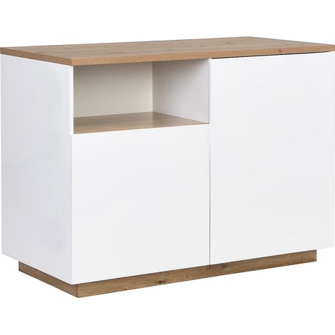 Ilot central de cuisine avec 2 portes et 1 niche en MDF - Naturel et blanc - CORELINA (1/5)