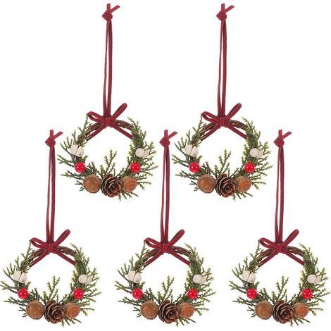Mini couronnes de Noël artificielles à suspendre (lot de 5) pour les fêtes