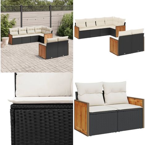 7-tlg. Garten-Sofagarnitur mit Kissen Schwarz Poly Rattan - Gartengestelle - Gartenmöbelset - Rattan Möbel - Gartenlounge - Esstischgarnitur - Home & Living (1/5)