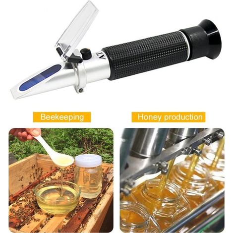 Réfractomètre à miel, Brix, Baume et Eau Humidité Testeur 3 en 1. Plage de mesure de l'humidité de l'eau 58-90% Brix, 38-43 Be' et 12-27% pour miel, apiculture (1/5)
