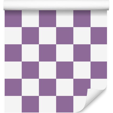 Papel pintado a cuadros morado y blanco para salón y dormitorio, 50x1000 cm (1/5)