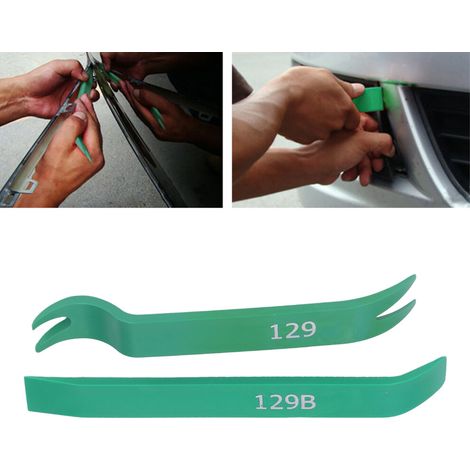 Adatto per kit di attrezzi per lo smontaggio degli interni dell'auto in 2 pezzi, materiale ABS, leva con impugnatura dritta e curva, colore verde.