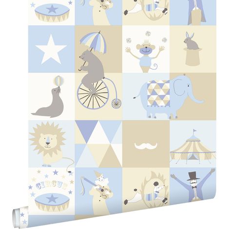 papier peint l'univers du cirque bleu clair, beige et blanc  - ESTAhome (1/5)