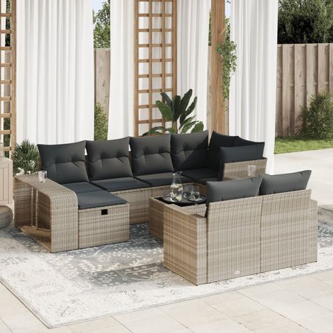 vidaXL Cuscini da giardino -  Set Divani da Giardino 11 pz con Cuscini in Polyrattan Grigio (1/5)