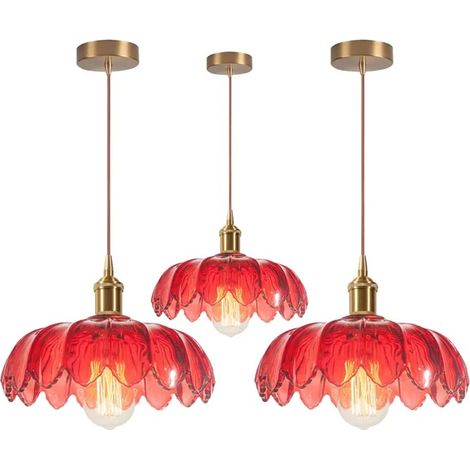 3x Lampe Suspension Vintage,Lustre Luminaire Abat-jour en Verre Design Fleurs Suspension Plafonnier Retro poiur Salon Chambre (1/5)