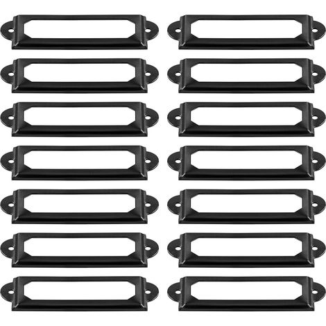 60 porta etichette in metallo nero per librerie, cassetti, mobili e scaffali. Dimensioni: 60 mm x 17 mm. (1/5)