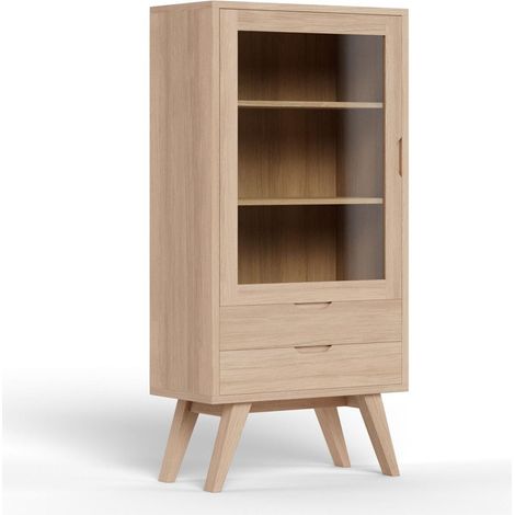 Estantería Norsica Albene 108, Roble claro, Cerrable, Con cajones, Con puertas, Vidrio templado, Aglomerado laminado, Número de puertas: 0, Número de cajones: 0, 145x72x36cm, Parcialmente montado