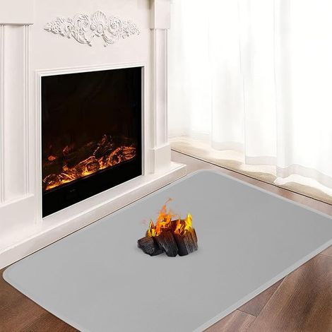 Tapis cheminée Anti feu, Tapis Anti feu, Tapis Ignifuge poêle Bois, cheminée, intérieur extérieur, protège sols Tapis Contre étincelles, 120x70x0.1cm, Gris (1/5)