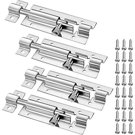 4 PCS Verrou,Targette Porte,Serrure à Pêne Non Déformable,Coulissante Barrel Bolt,Acier Inoxydable Avec des vis Professionnelles Livré avec 24 vis pour tous les types de portes interne (3 Pouces) GROO