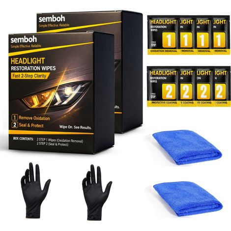 2PC Kit de restauration de phare de voiture en céramique, pas de ponçage, élimine le jaunissement et la nuageuse, rétablit la clarté pour aimer le nouveau look, aucun outil électrique nécessaire (1/5)