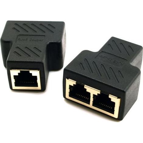 RJ45 Coupleur[2 Pièces], RJ45 Splitter Connecteurs Adaptateur 1 à 2 Ethernet Splitter Double Socket, Ethernet Câble Extender, RJ45 1 Femelle à 2 Femelle(Noir) (1/5)