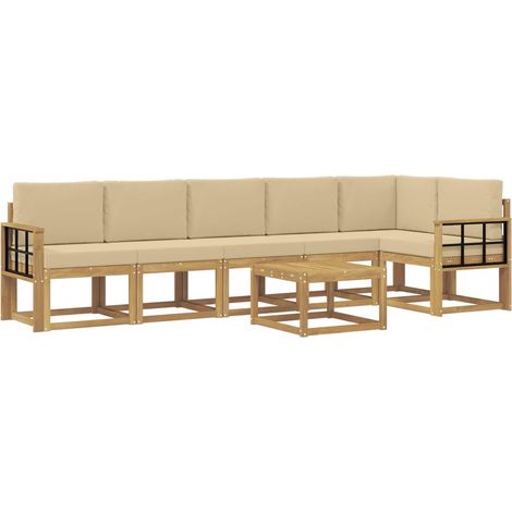 Conjunto de sofás de exterior 7 uds. y Beige Poliéster vidaXL (1/5)