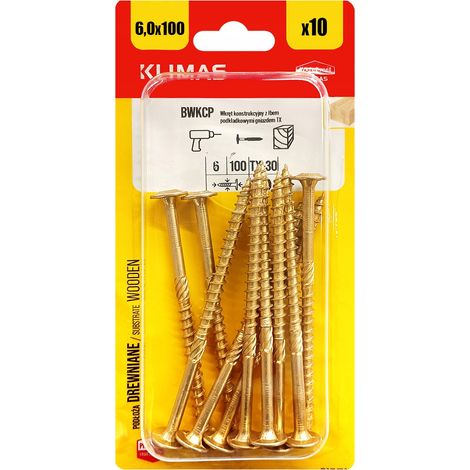 Vis Charpente Bois Klimas, 6 x 100 mm, Empreinte Torx, Tête Disque, Blister 10 Pièces (1/5)