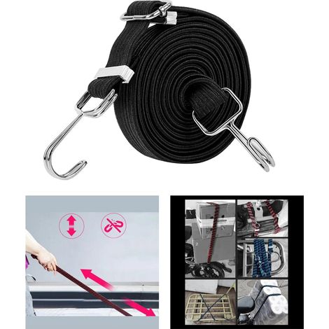 Bande élastique résistante de 4m,corde élastique auto-agrippante,sangle à bagages robuste,idéale pour arrimer les motos et le chargement ,Noir (1/5)