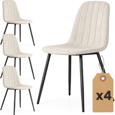 Lot de 4 Chaises en velours matelassées LUMO Beige pieds noirs (1/5)