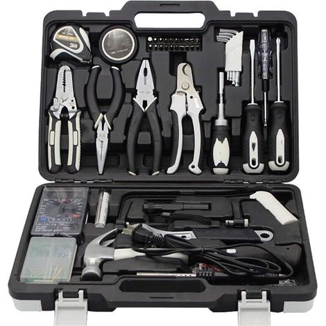 82 Multi-Function Home Repair Tool Kits Repair Hardware Toolbox Electrician Tool Combination Set (Color : Black) (1/4)