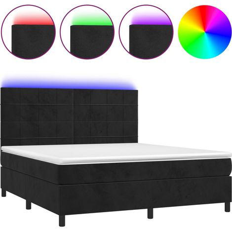 Lit double  Lit adulte  Sommier à lattes de lit matelas et LED Noir 160x200 cm Velours