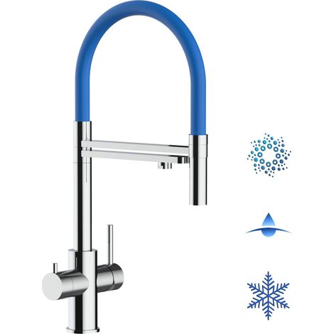 Rubinetto 5 vie miscelatore lavello cucina in Acciaio INOX Lucido - canna blu movibile e doccia 2 getti staccabile - ACCIAIO CHIRURGICO AISI 316 (1/5)