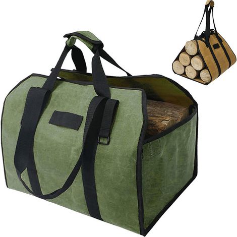 2 X Sac de Rangement pour Bois Pour Camping et Maison - Accessoire Indispensable pour Poêle à Bois et Cheminée - Avec Anses Renforcées, Pliable (1/5)