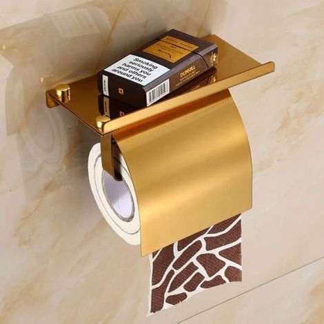 Porte-Papier Toilette Mural avec Etagère de Téléphone 304 Acier Inoxydable Porte Rouleau Papier Toilette avec Plateforme de Rangement derouleur Papier Toilette pour Salle de Bain,d'or (1/3)