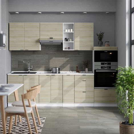 Mueble de cocina Fame-Line, Panel roble/blanco, 280 cm sin encimera, Vicco