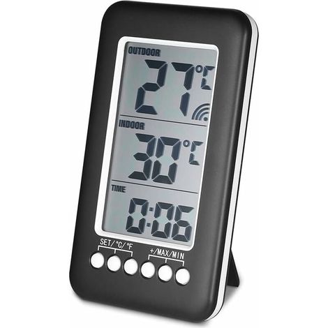 Green Mobility-Thermomètre numérique LCD Weytoll ℃/℉ Thermomètre numérique intérieur/extérieur Mesure de la température de l'horloge avec émetteur. (1/5)