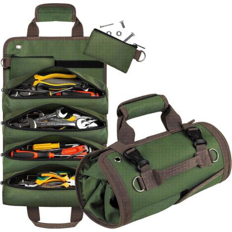 (Vert) Sac à Outil Imperméable Trousse Sacoche Enroulable Porte Outils Oxford Portable Rangement pour Bricoleur Garage Voiture Moto (1/5)