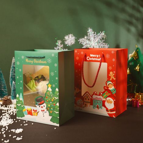 2-piece kraft paper Christmas gift box, Christmas bag, paper gift bag, Advent calendar bag, refillable packaging, novelty, annual celebration, candy, chocolate biscuits, 13 × 25 × 18 cm (1/4)