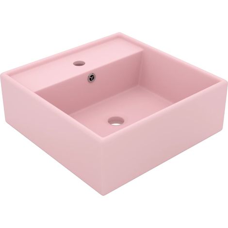 Lavabo Vasque salle de bain Lavabo à poser carré de luxe à trop-plein Rose mat 41x41 cm Céramique (1/5)