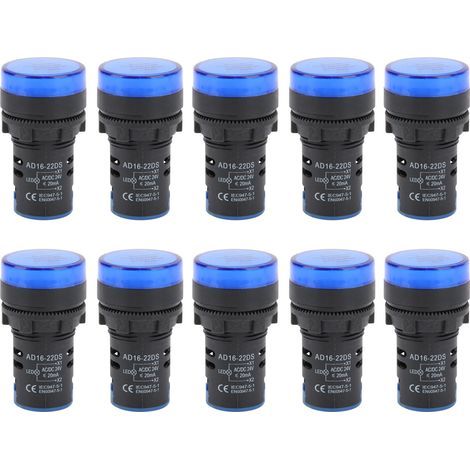 Lot de 10 voyants lumineux LED bleus AD16-22DS haute luminosité pour équipements AC/DC 24 V (1/5)